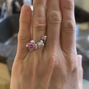 Swarovski Elegant Pink and Silver Floral Ring